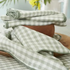 Nappe rectangulaire gaze de coton (150 x 350 cm) Gaïa vichy Vert eucalyptus