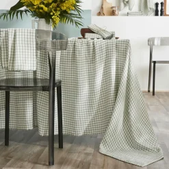 Nappe rectangulaire gaze de coton (150 x 250 cm) Gaïa vichy Vert eucalyptus