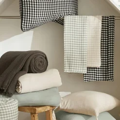 Nappe rectangulaire gaze de coton (150 x 250 cm) Gaïa vichy Vert eucalyptus