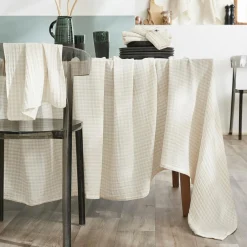 Nappe rectangulaire gaze de coton (150 x 250 cm) Gaïa vichy Beige