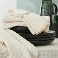 Nappe rectangulaire gaze de coton (150 x 250 cm) Gaïa vichy Beige