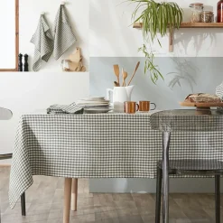 Nappe rectangulaire gaze de coton (150 x 250 cm) Gaïa vichy Vert romarin