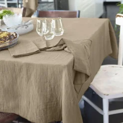 Nappe rectangulaire gaze de coton (150 x 250 cm) Gaïa Ficelle