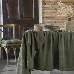 Nappe rectangulaire gaze de coton (150 x 350 cm) Gaïa Vert romarin