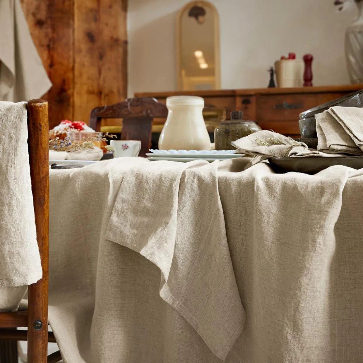 Nappe rectangulaire lin lavé (170 x 250 cm) Louise Beige