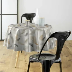 Nappe ronde anti tache tissu PVC imperméable (D160 cm) Folea Taupe