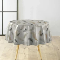 Nappe ronde anti tache tissu PVC imperméable (D160 cm) Folea Taupe