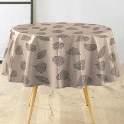 Nappe ronde enduite PVC (160 cm) Feuillys Beige