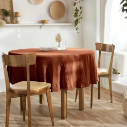 Nappe ronde gaze de coton (180 cm) Gaïa Terracotta