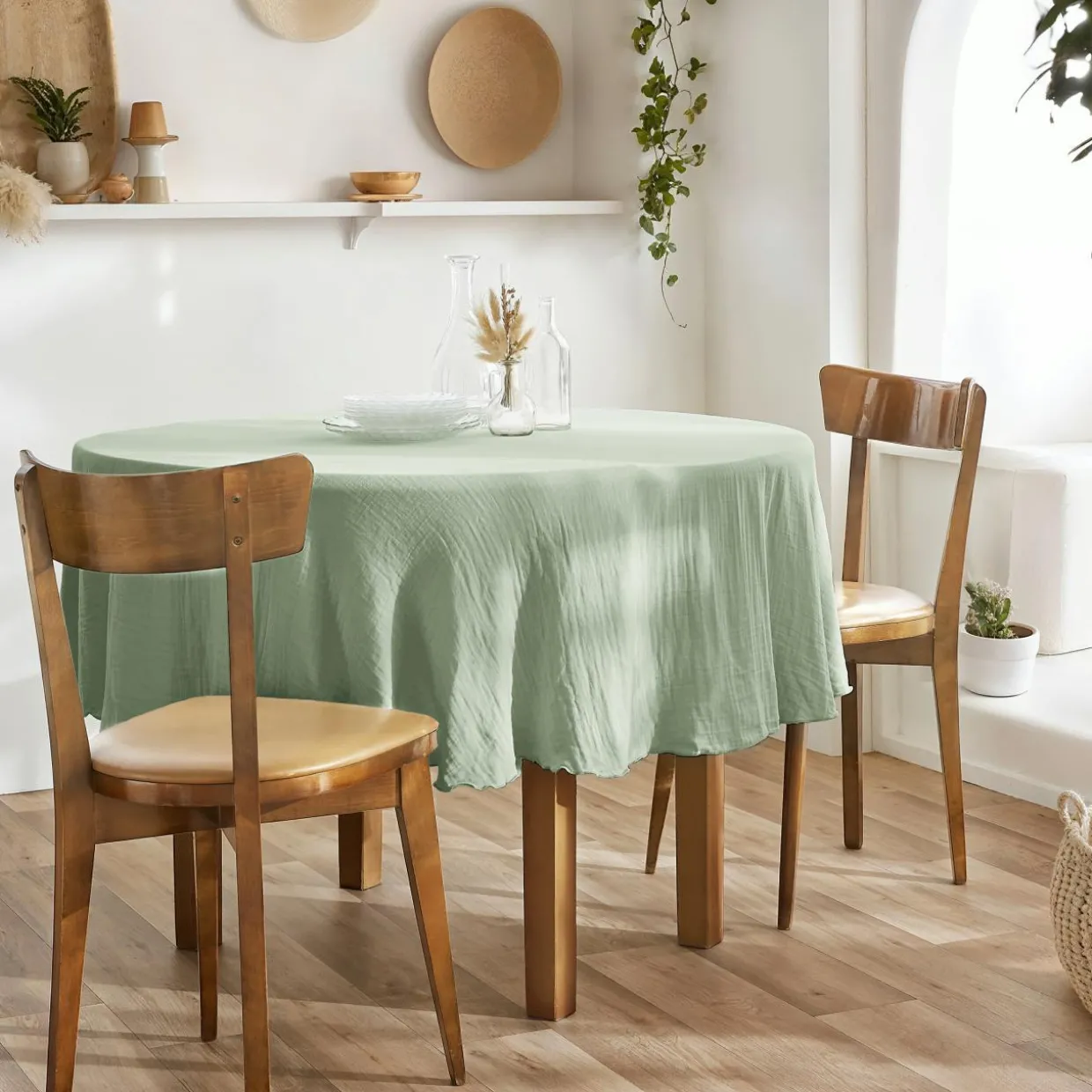 Nappe ronde gaze de coton (180 cm) Gaïa Vert eucalyptus