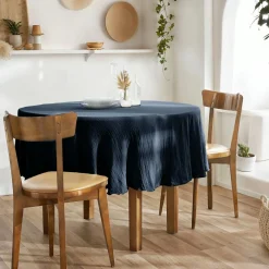 Nappe ronde gaze de coton (180 cm) Gaïa Bleu nuit