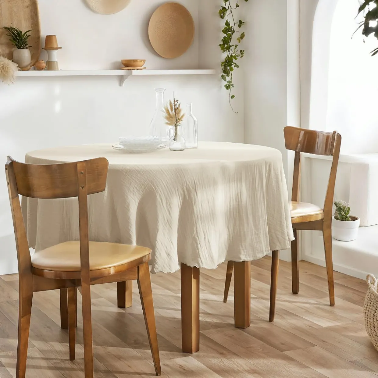 Nappe ronde gaze de coton (180 cm) Gaïa Beige pampa