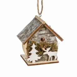 Nichoir de Noël à suspendre (H6,5 cm) Sapin renne Naturel