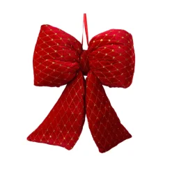 Noeud de Noël en velours (H19 cm) Courchevel pailleté Rouge