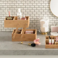 Organisateur de maquillage 2 niveaux Bambou