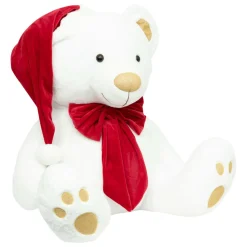 Ours en peluche (H100 cm) Jules et nœud velours Blanc et rouge