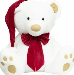 Ours en peluche (H100 cm) Jules et nœud velours Blanc et rouge