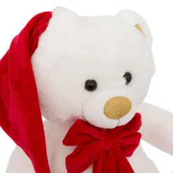 Ours en peluche (H34 cm) Jules et nœud velours Blanc et rouge