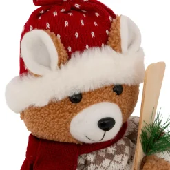 Ours peluche assis (H50 cm) Petit Skieur Brun et rouge