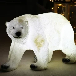 Ours polaire lumineux fibre de verre 8 LED (H35 cm) Viken Blanc froid