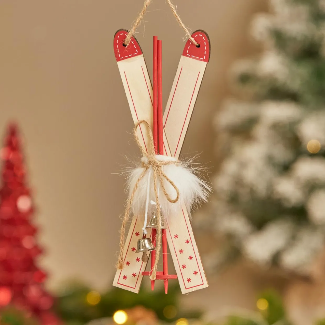 Paire de ski à suspendre en bois (H17 cm) Manigod Naturel