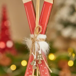 Paire de ski à suspendre en bois (H17 cm) Manigod Rouge