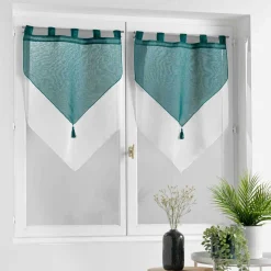 Paire de voilages à passants (60 x 160 cm) Duetto Bleu pétrole et Blanc