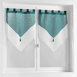 Paire de voilages à passants (60 x 160 cm) Duetto Bleu pétrole et Blanc