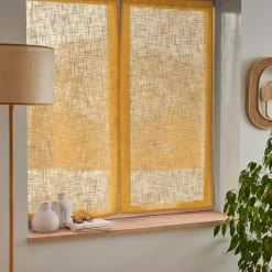 Paire de voilages passe-tringle effet lin (60 x 120 cm) Robin Jaune Ocre