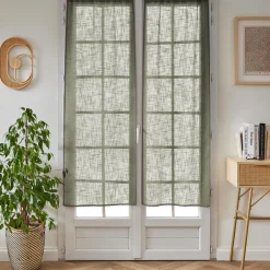 Paire de voilages passe-tringle effet lin (60 x 160 cm) Robin Vert Romarin