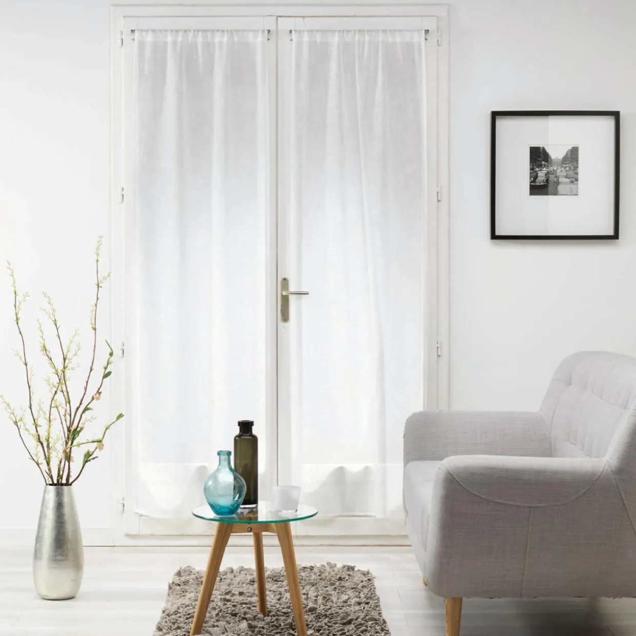 Paire de voilages passe-tringle (70 x 200 cm) Milza Blanc