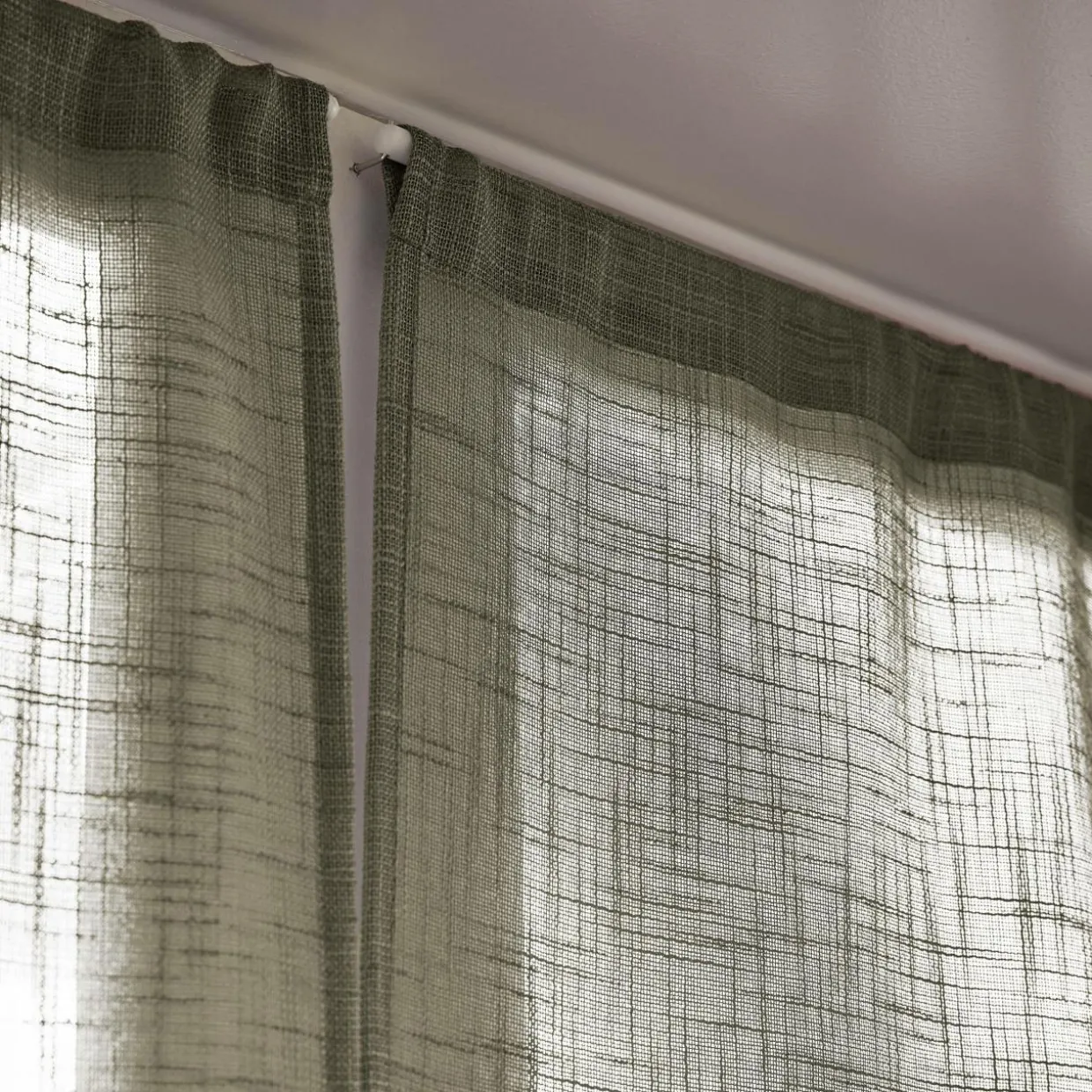 Paire de voilages passe-tringle effet lin (60 x 90 cm) Robin Vert Romarin