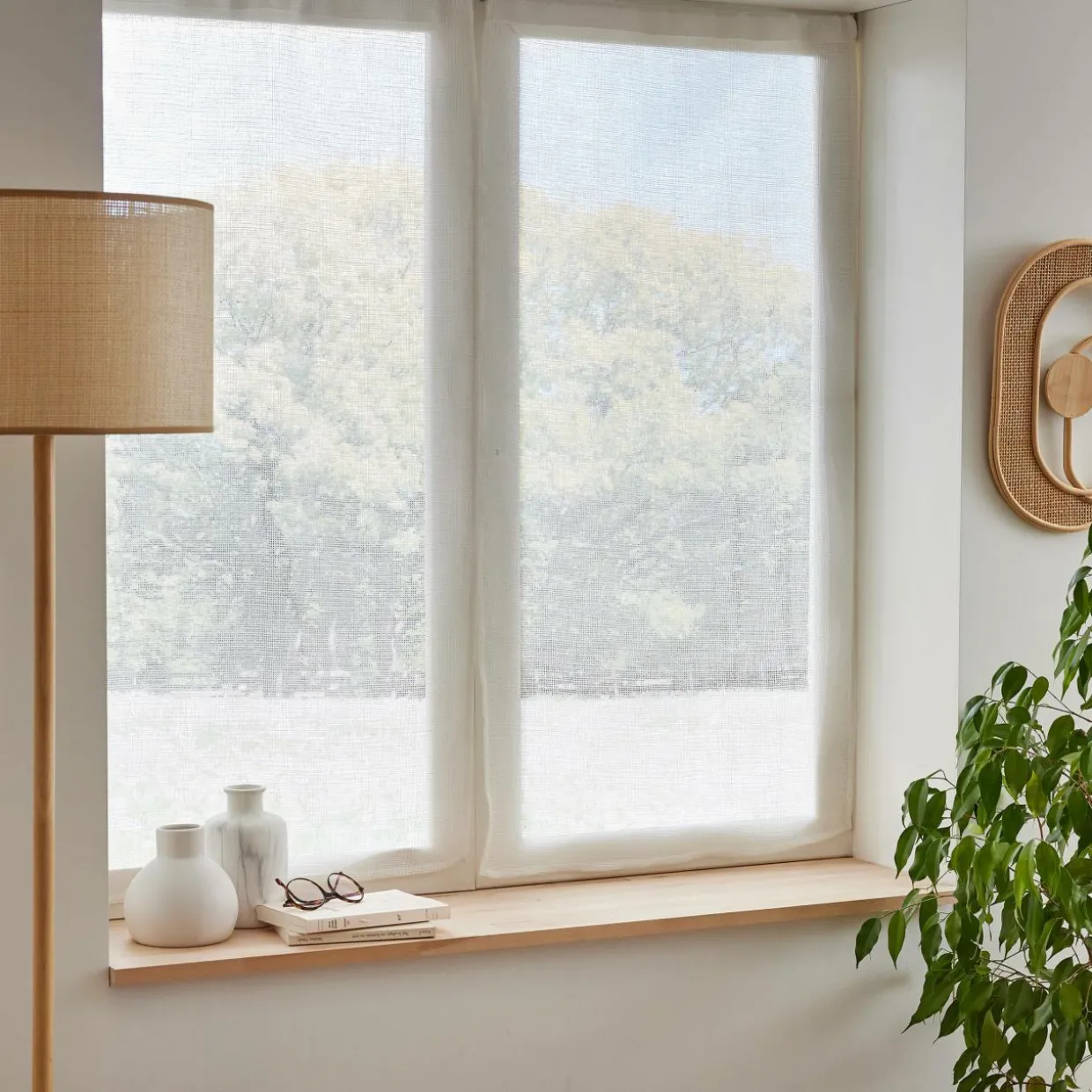 Paire de voilages passe-tringle effet lin (60 x 90 cm) Luca Blanc