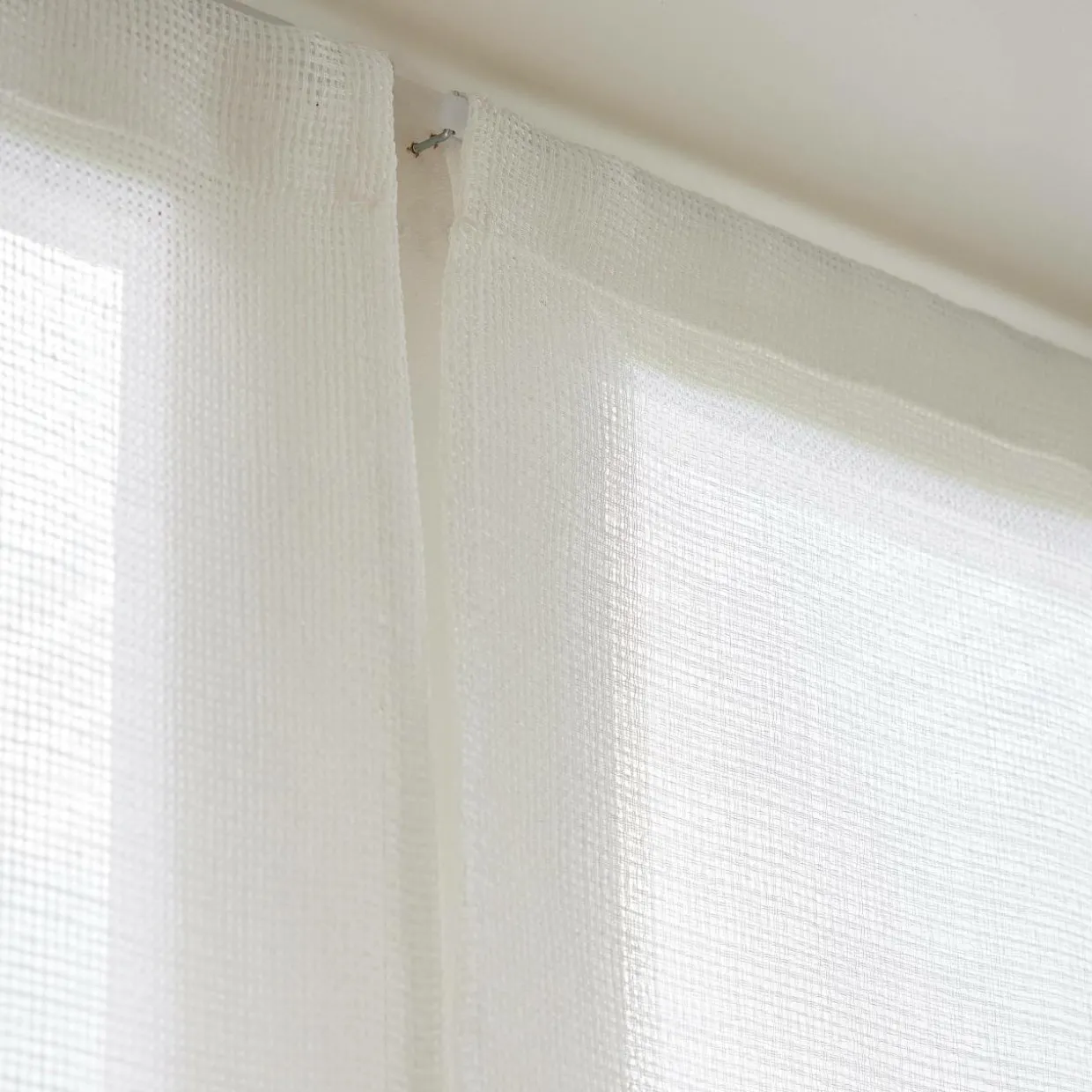 Paire de voilages passe-tringle effet lin (60 x 90 cm) Luca Blanc