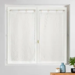 Paire de voilages tissés œillets bois (60 x 120 cm) Minalisa Blanc