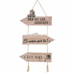 Pancarte de Noël en bois (H50 cm) "Par ici les cadeaux"