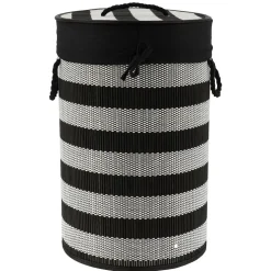 Panier à linge rond et pliable (H55 cm) Bambou Noir et blanc