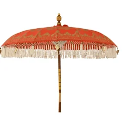 Parasol de jardin rond à franges (D2 m) Jaipur Rouge et dorure
