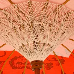 Parasol de jardin rond à franges (D2 m) Jaipur Rouge et dorure