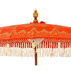 Parasol de jardin rond à franges (D2 m) Jaipur Rouge et dorure