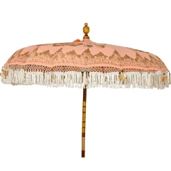 Parasol de jardin rond à franges (D2 m) Jaipur Beige rosé et dorure