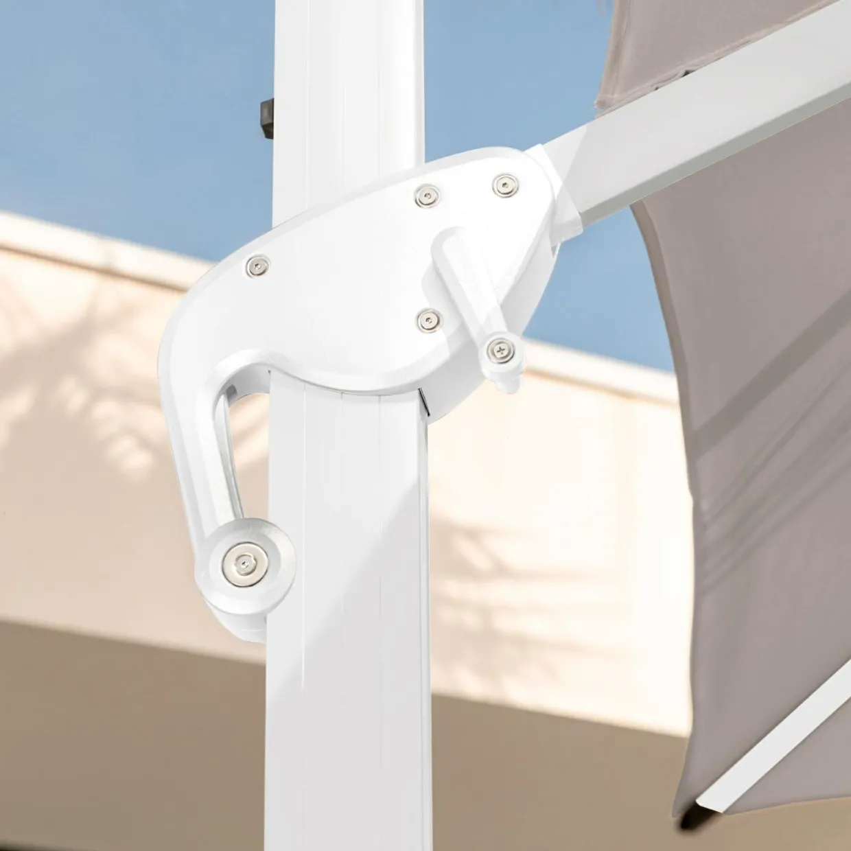 Parasol déporté rectangulaire aluminium (4 x 3 m) Yucatan Blanc et taupe