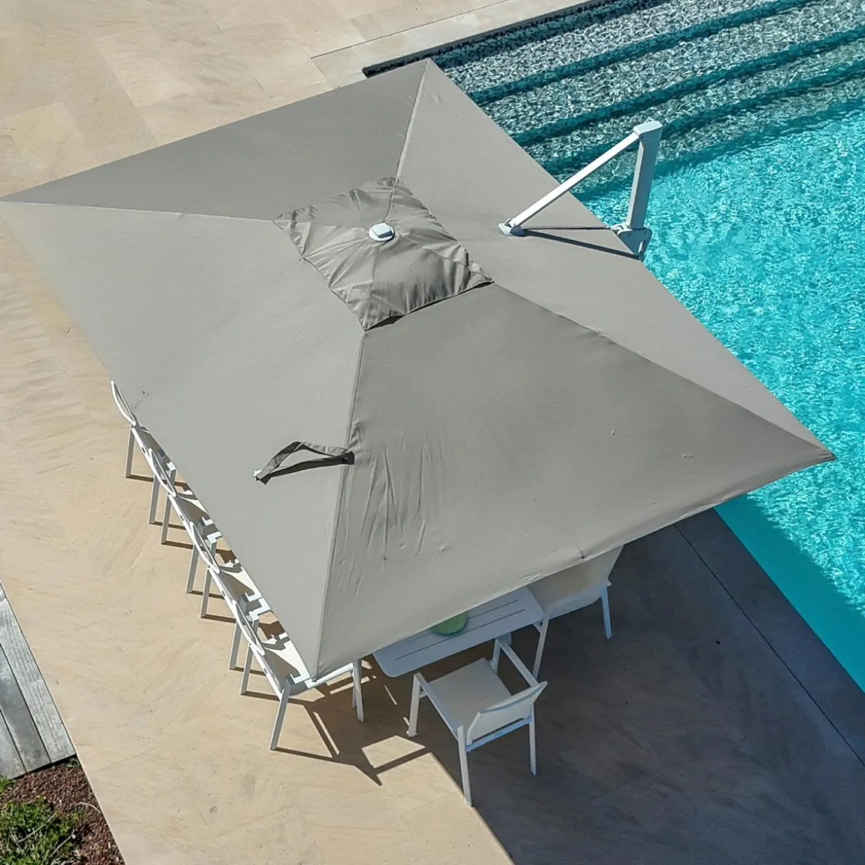 Parasol déporté rectangulaire aluminium (4 x 3 m) Yucatan Blanc et taupe