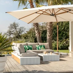 Parasol déporté rectangulaire aluminium (4 x 3 m) Yucatan effet Bois et blanc