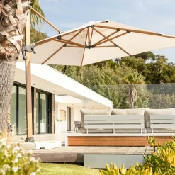 Parasol déporté rectangulaire aluminium (4 x 3 m) Yucatan effet Bois et blanc