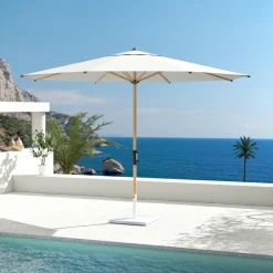 Parasol rond aluminium (D3,5 m) Yucatan effet Bois et blanc