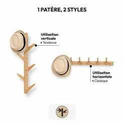 Patère double sens 6 têtes Bambou Naturelle