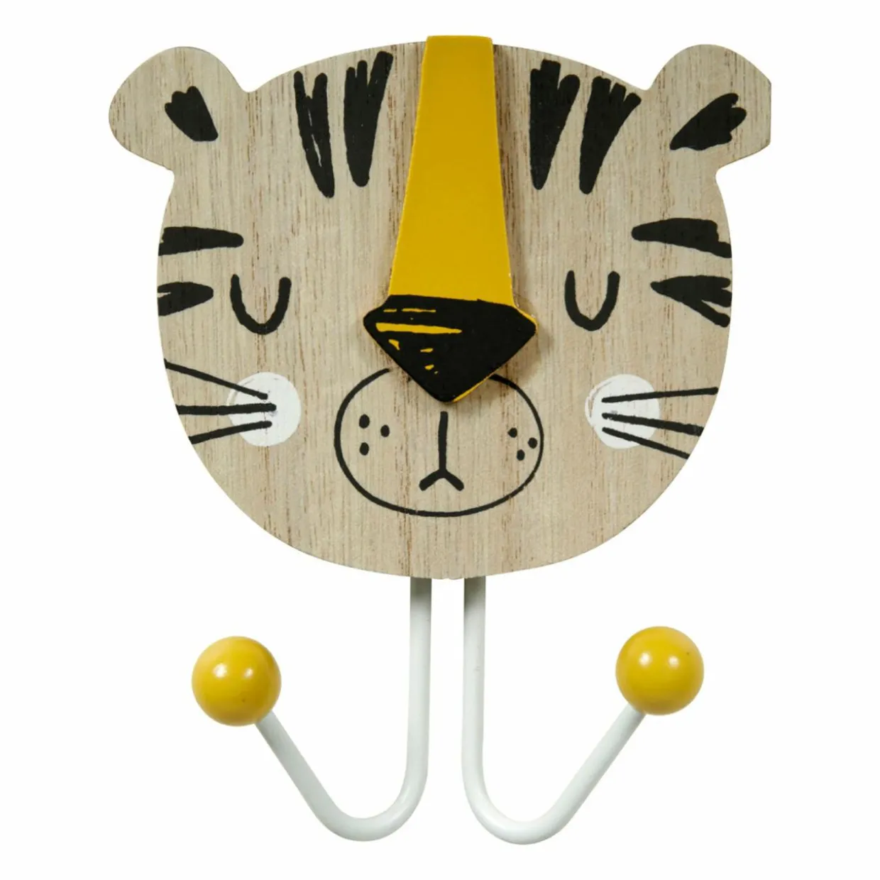 Patère enfant bois (H14 cm) Tigre Beige naturel