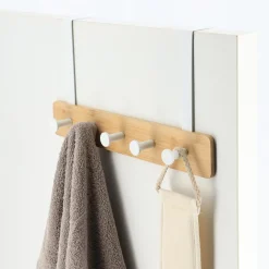Patère pour porte 3 crochets (L29 x H20 cm) Bambou Blanc