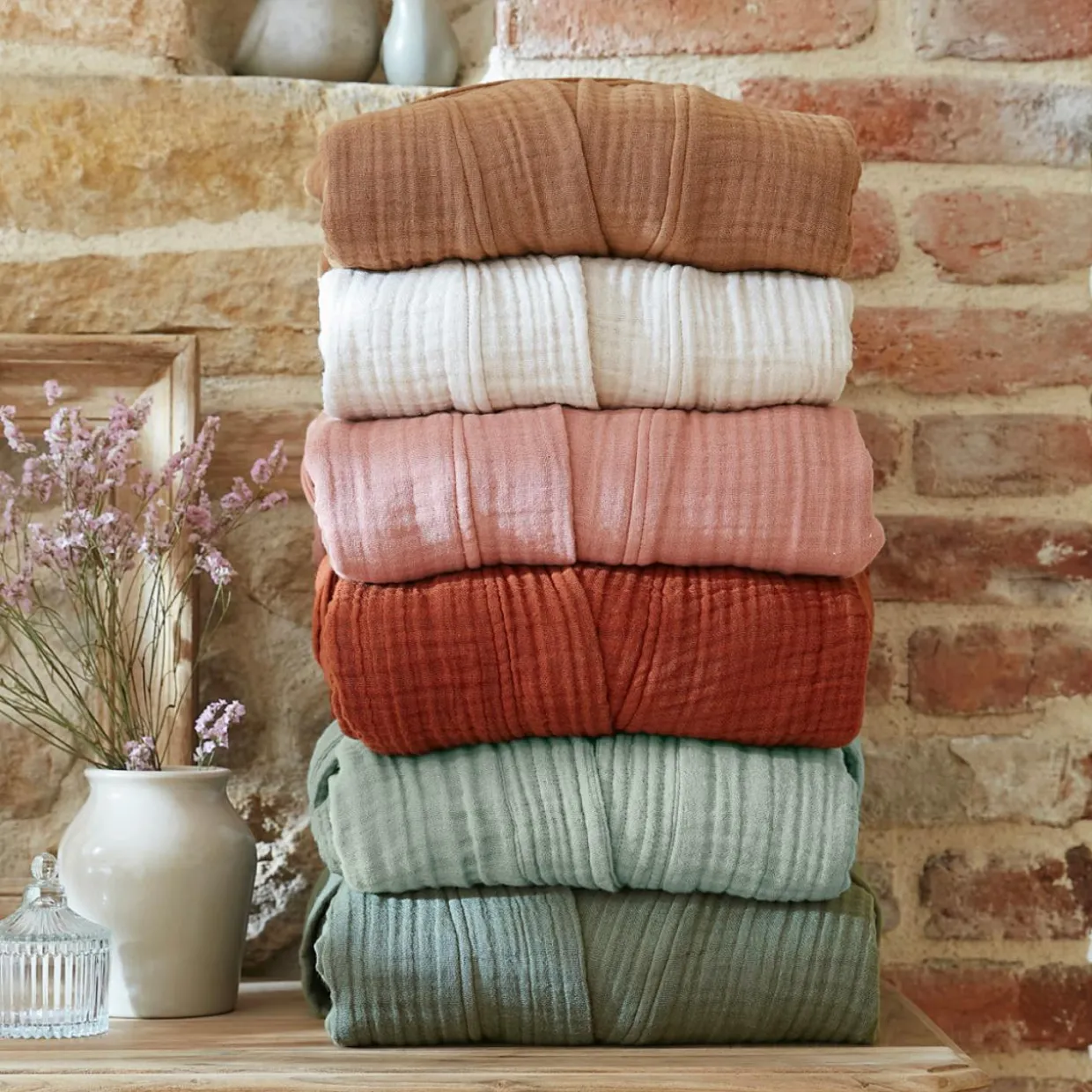 Peignoir de bain gaze de coton S/M Gaïa Camel